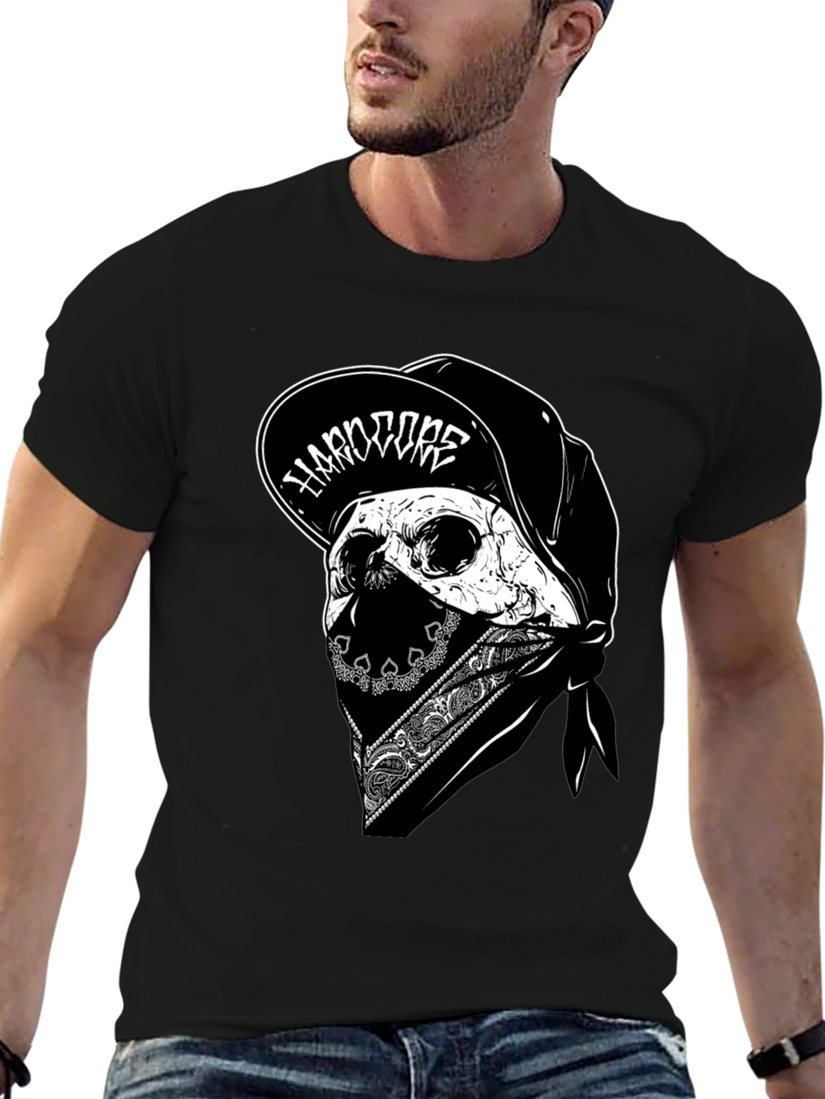 Hardcore Skull Graphic Tee - Black