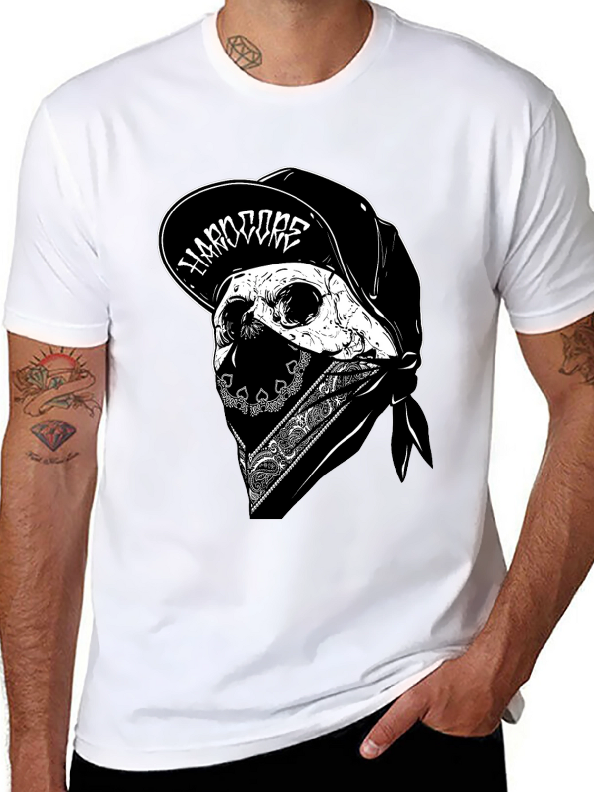 Hardcore Skull Graphic Tee - Black