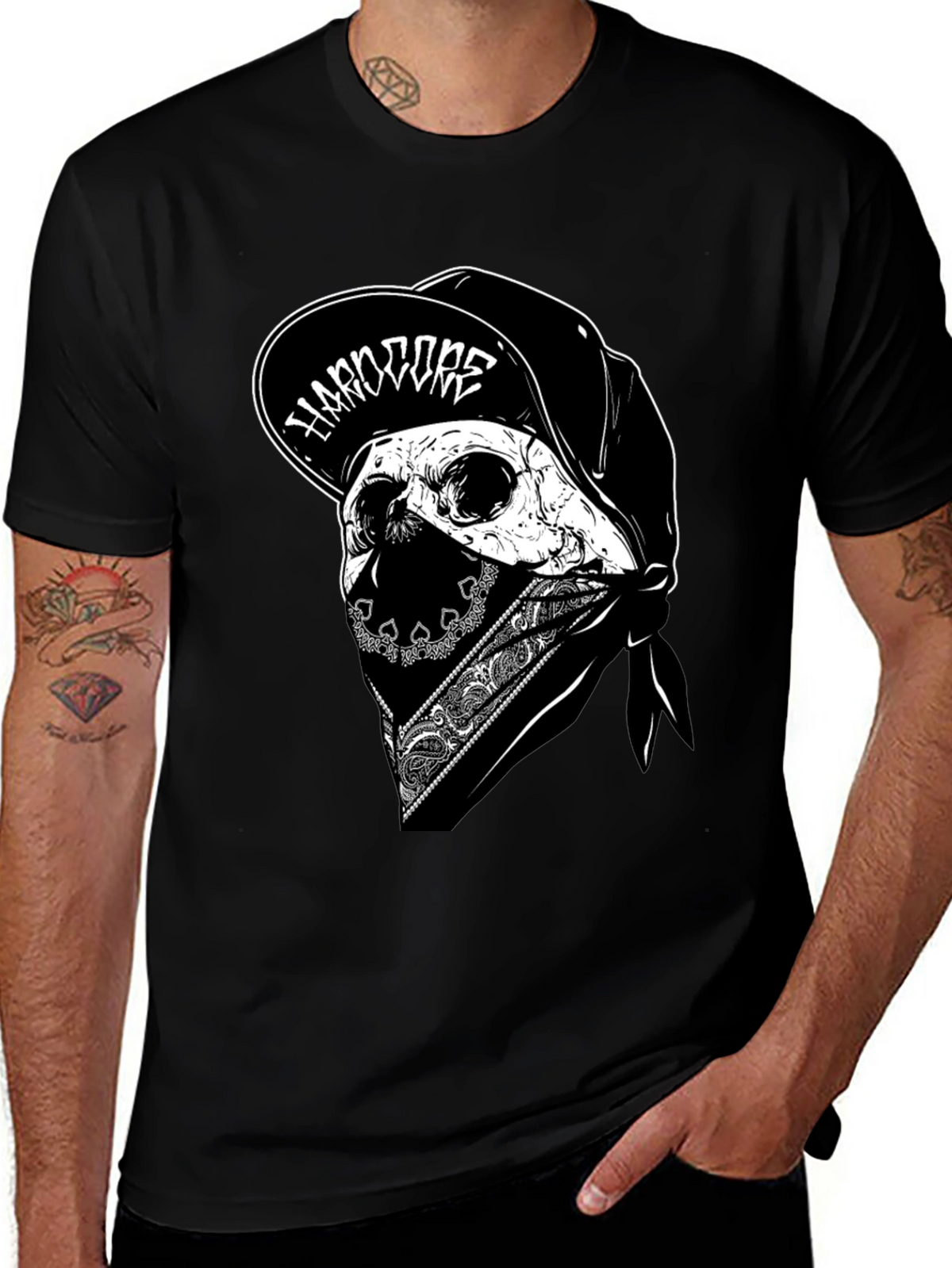 Hardcore Skull Graphic Tee - Black