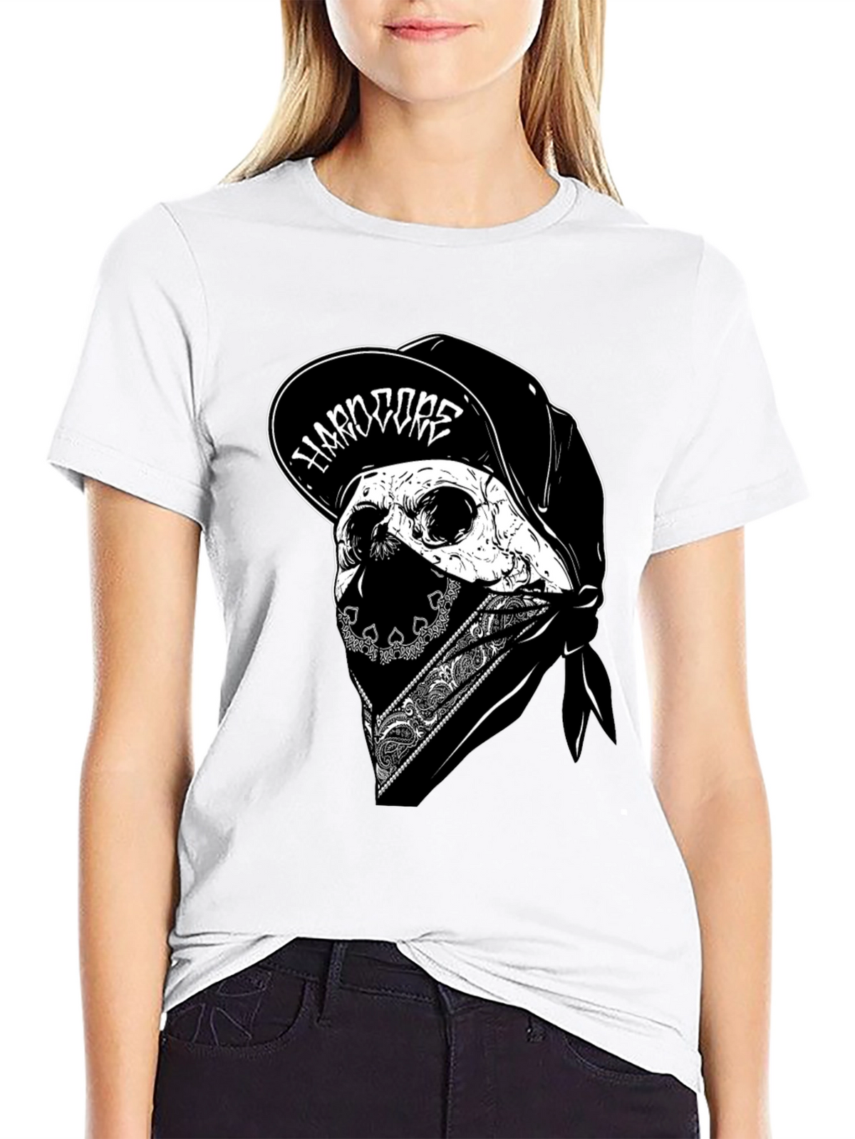 Hardcore Skull Graphic Tee - Black