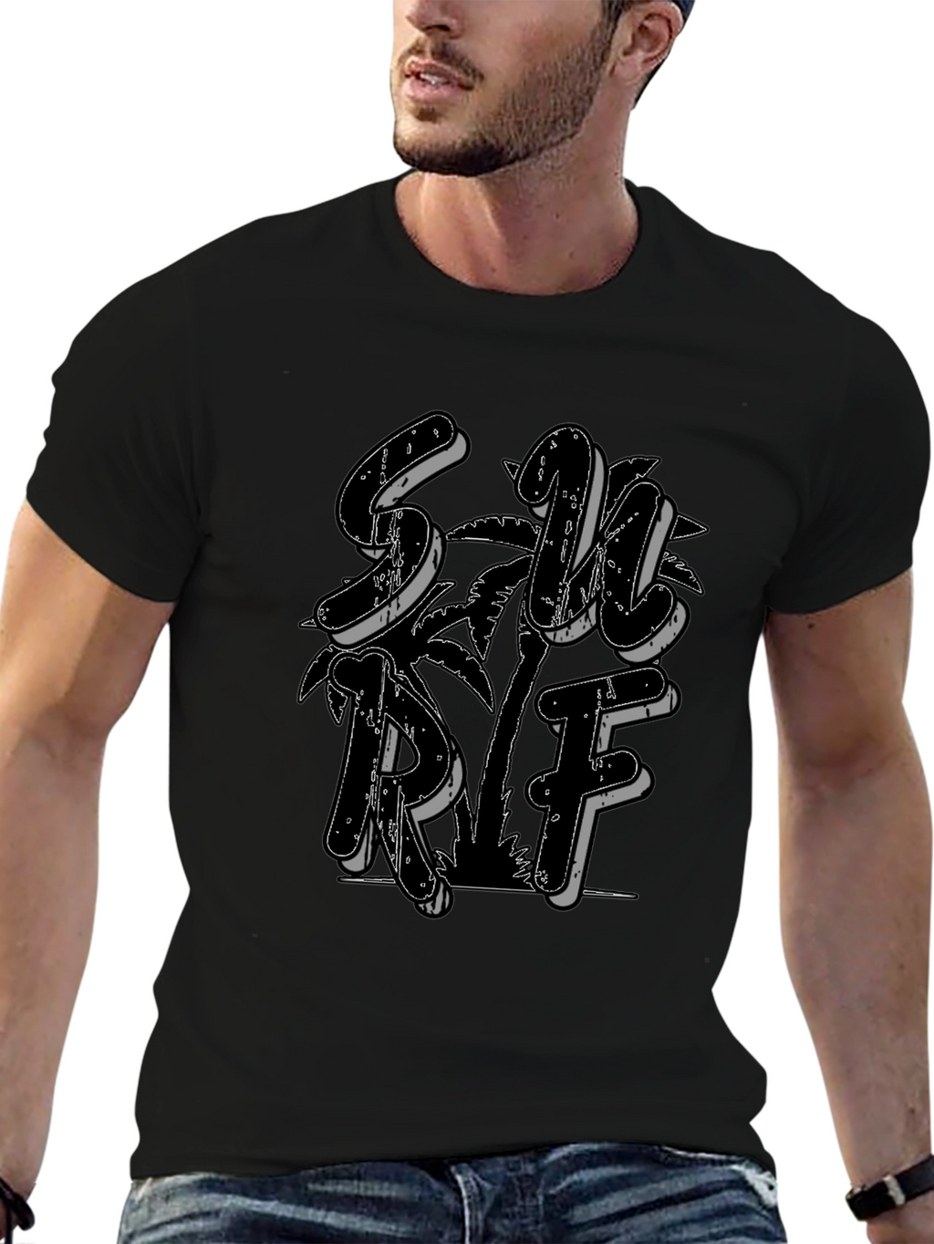 Black Surf Graphic Tee - Tropical Vibes