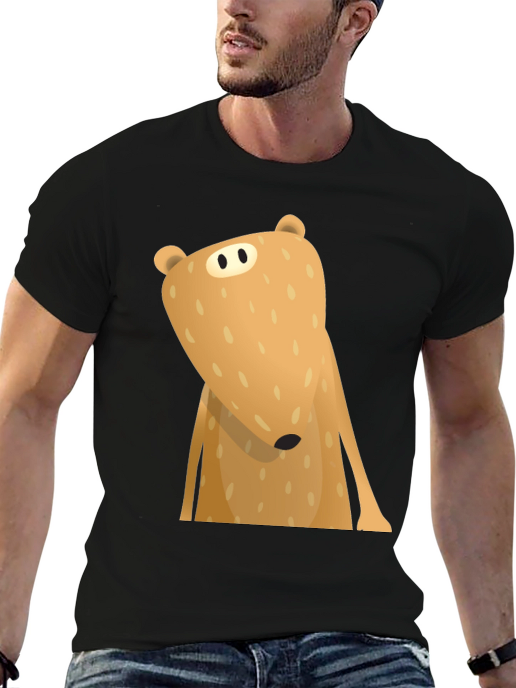Funny Cartoon Bear Graphic T-Shirt - Black