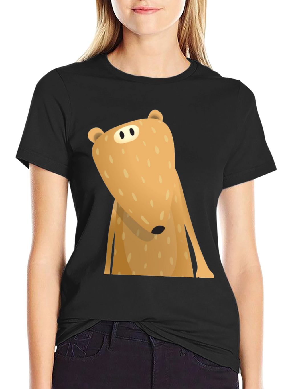 Funny Cartoon Bear Graphic T-Shirt - Black
