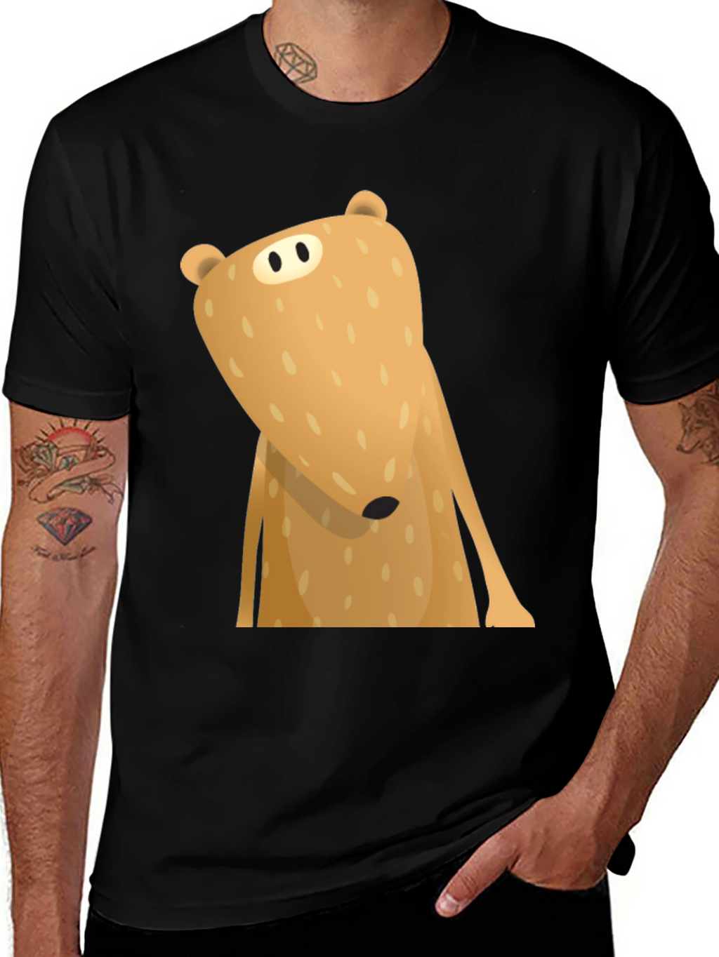Funny Cartoon Bear Graphic T-Shirt - Black