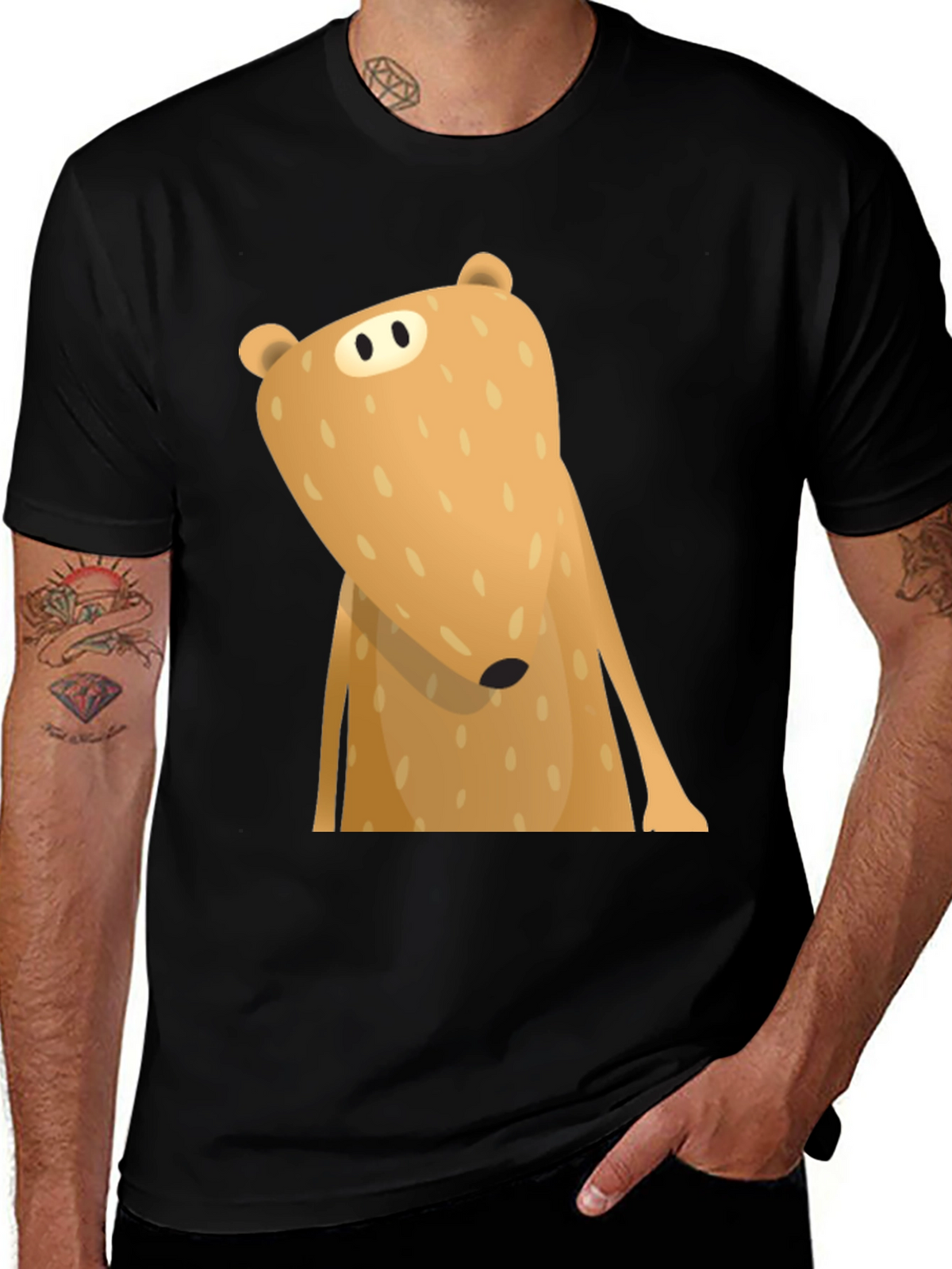 Funny Cartoon Bear Graphic T-Shirt - Black