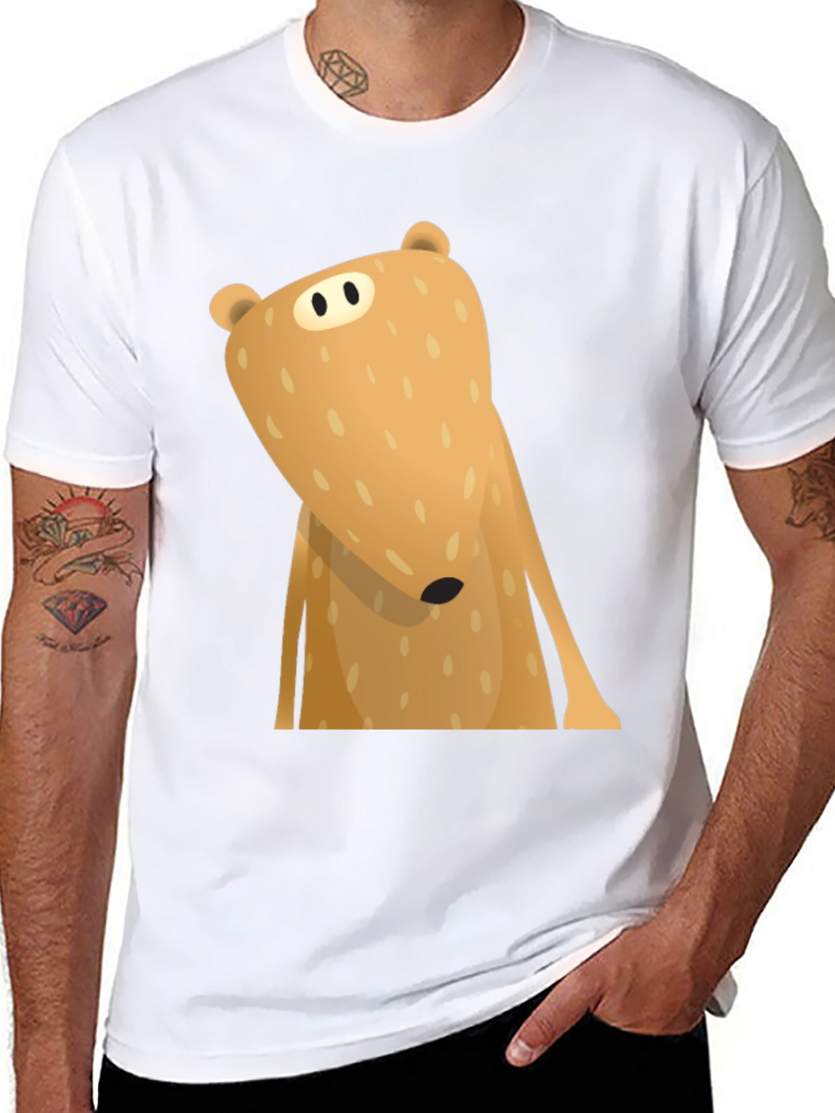 Funny Cartoon Bear Graphic T-Shirt - Black