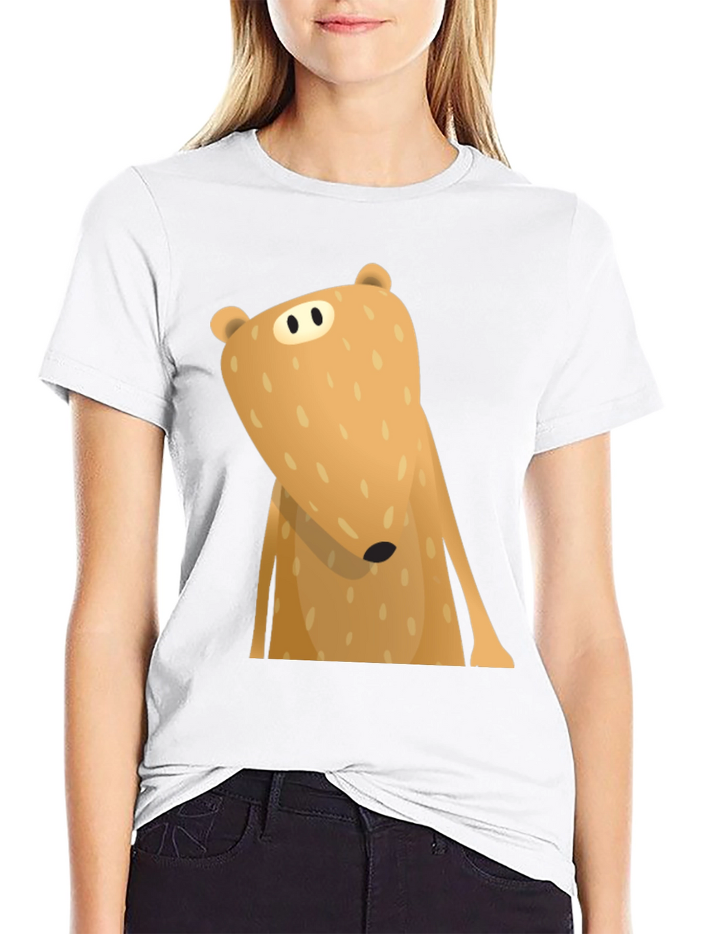 Funny Cartoon Bear Graphic T-Shirt - Black