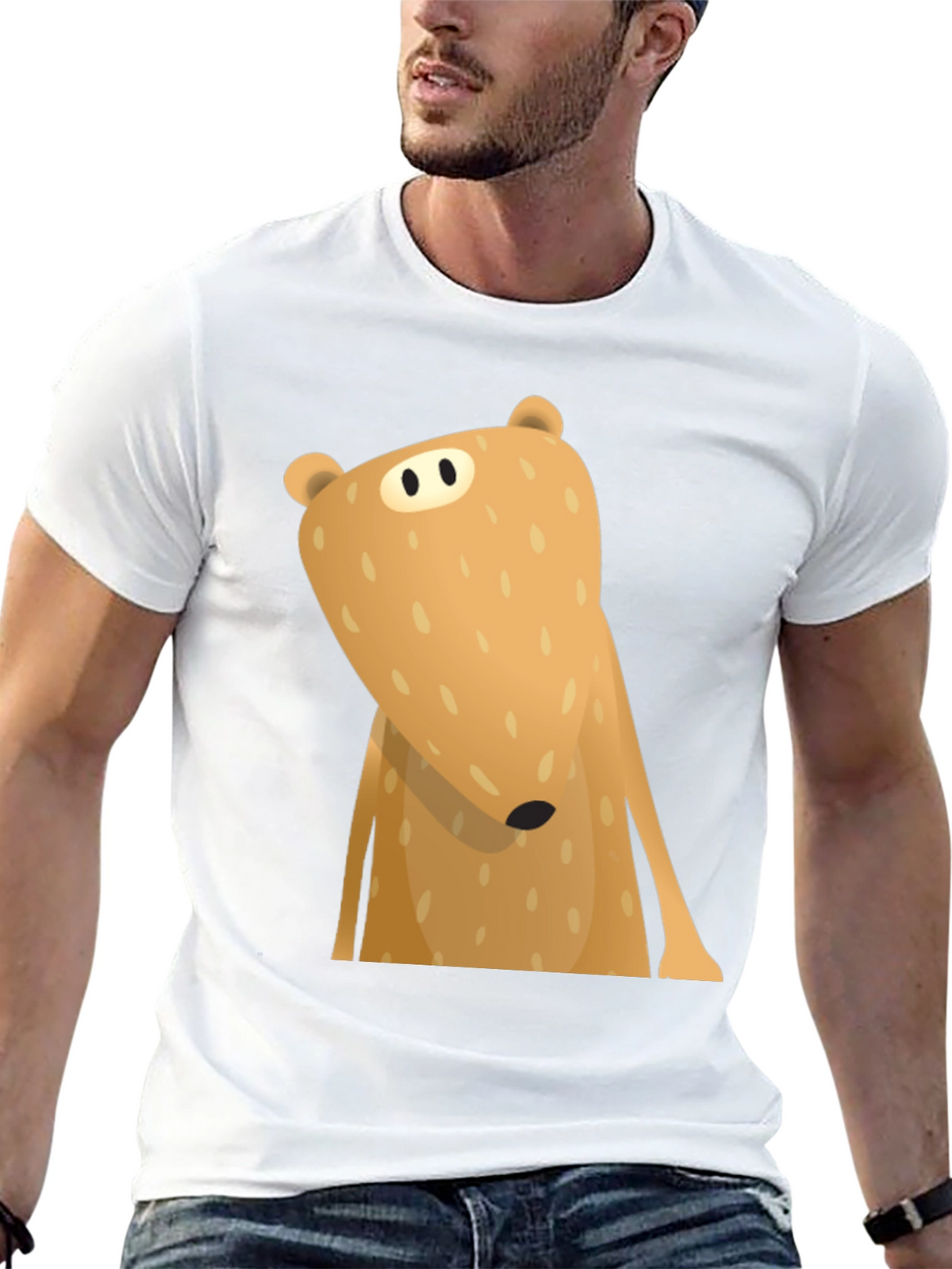 Funny Cartoon Bear Graphic T-Shirt - Black