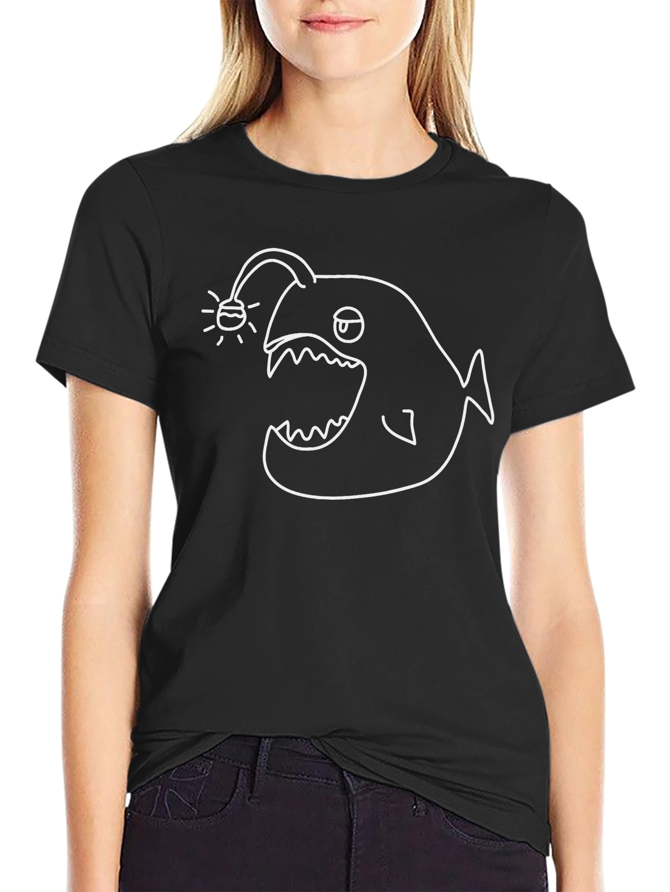 Anglerfish Graphic Tee - Black Cotton T-Shirt