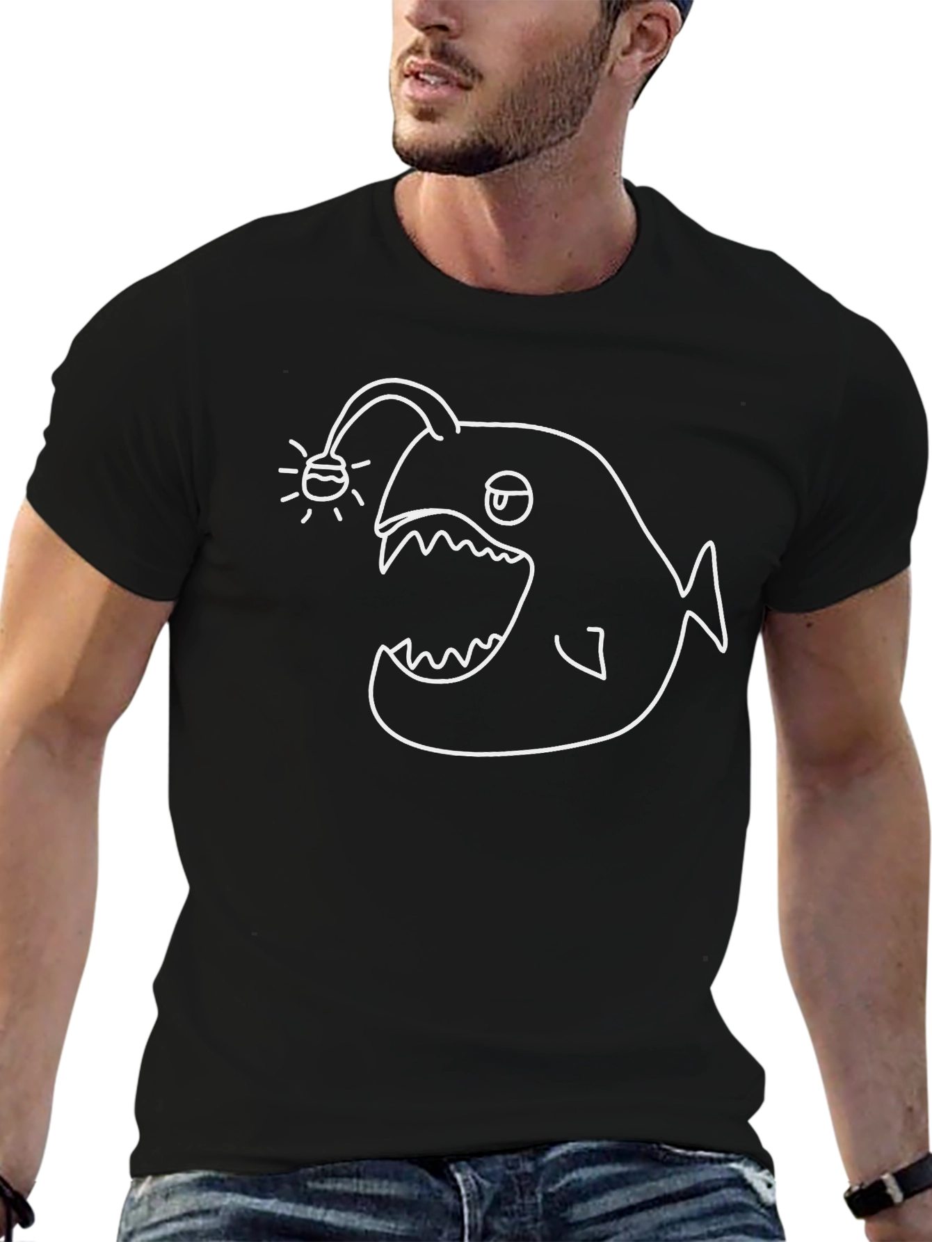Anglerfish Graphic Tee - Black Cotton T-Shirt