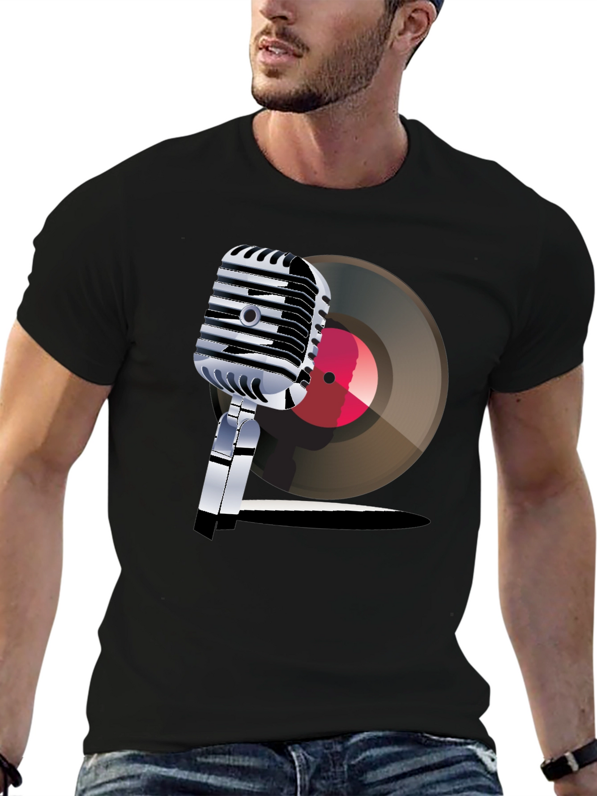 Retro Microphone & Record Graphic Tee