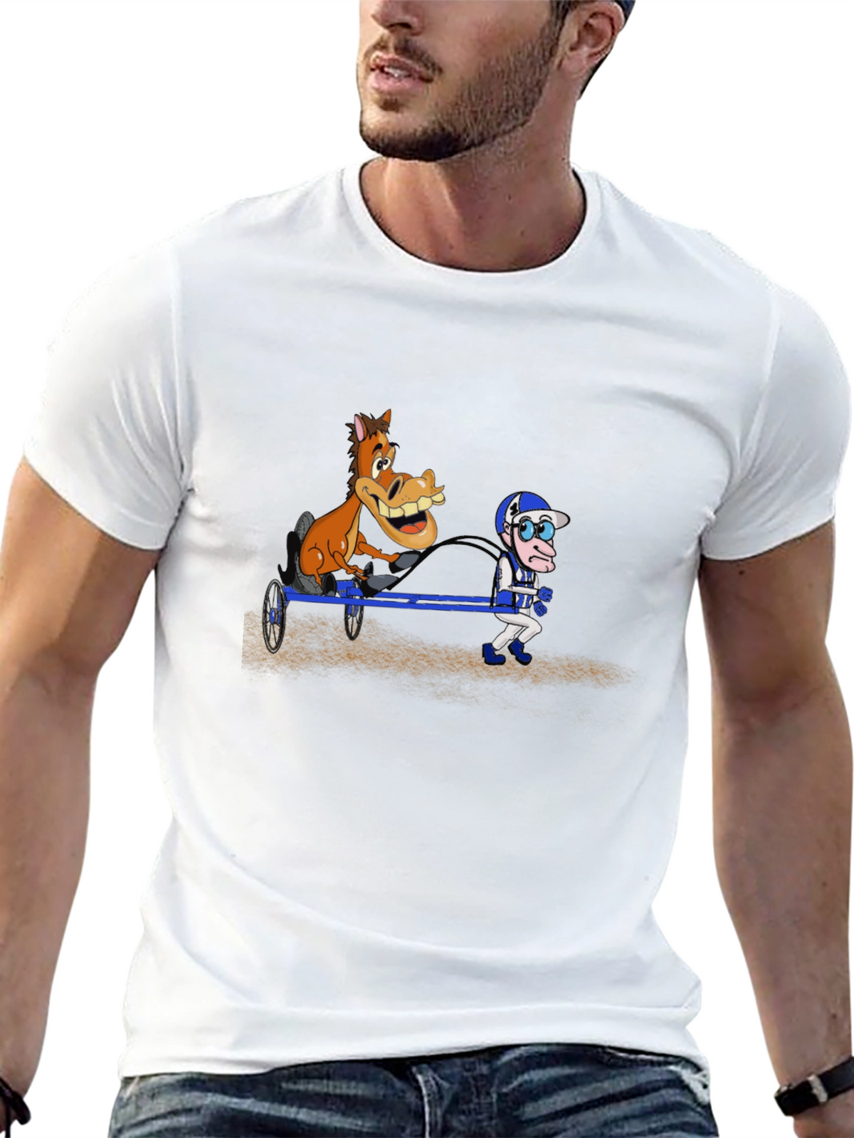 Cartoon Horse & Jockey Black T-Shirt