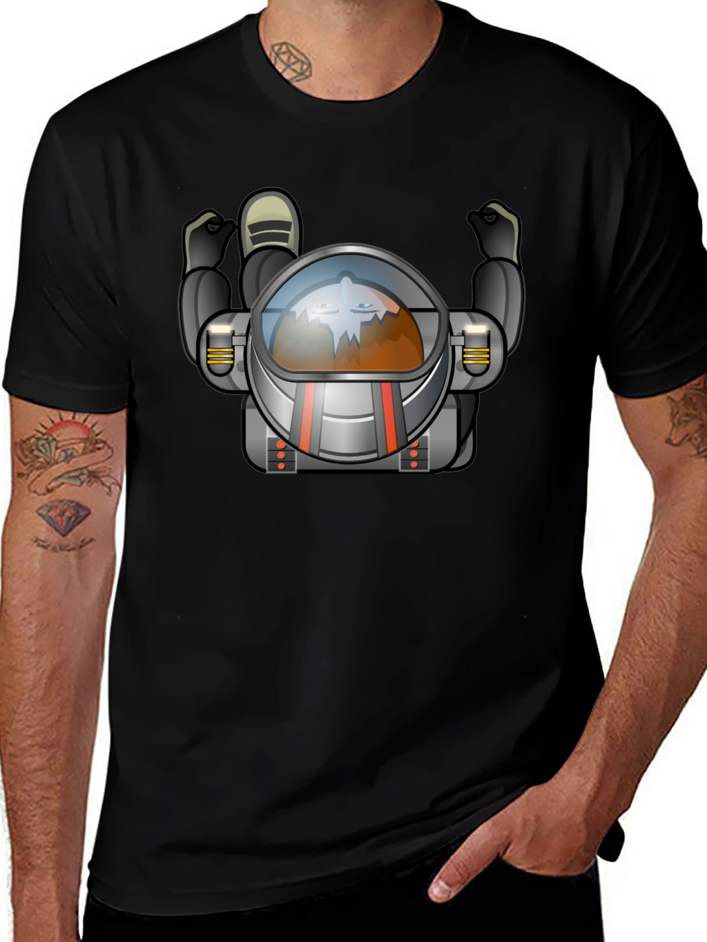 Astronaut Graphic Tee - Black Crew Neck