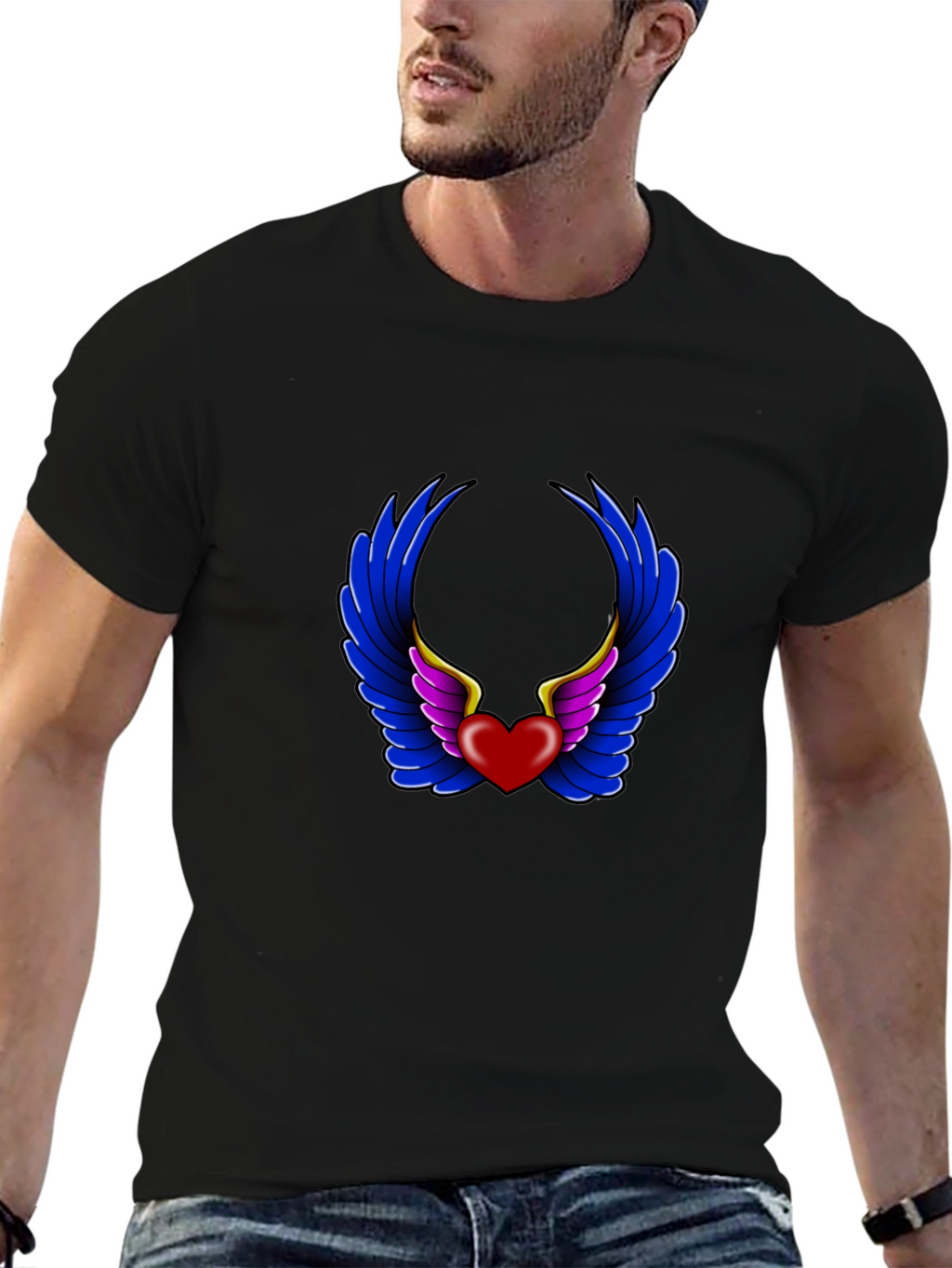 Heart with Wings Graphic Black T-Shirt