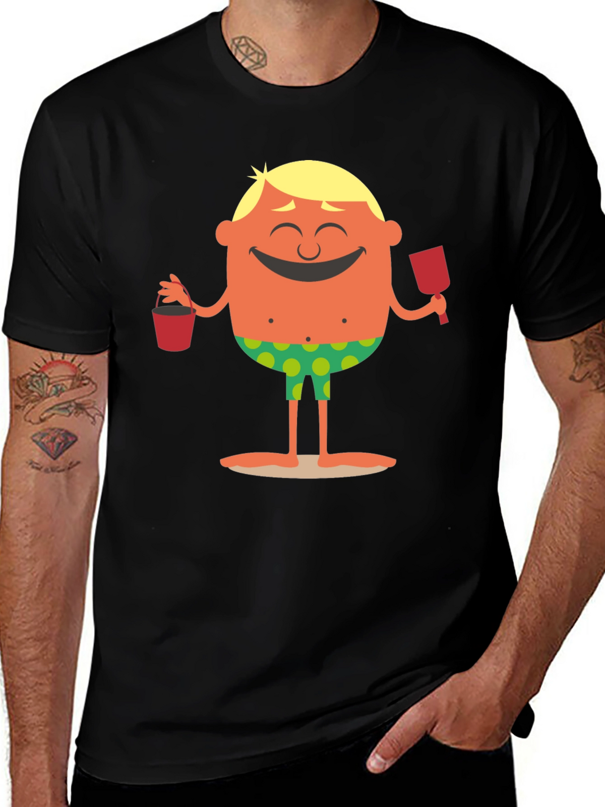 Cartoon Beach Dude Graphic T-Shirt