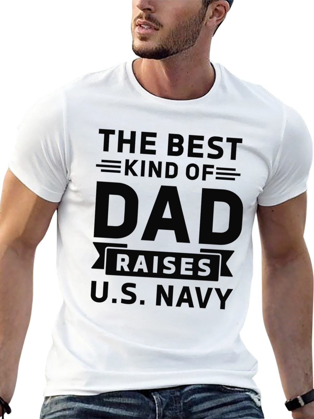 Best Dad Raises U.S. Navy Black T-Shirt