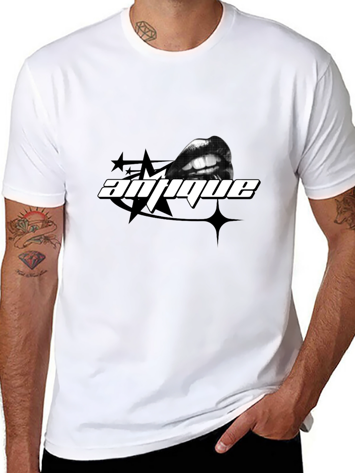 Antique Lips Graphic Black T-Shirt