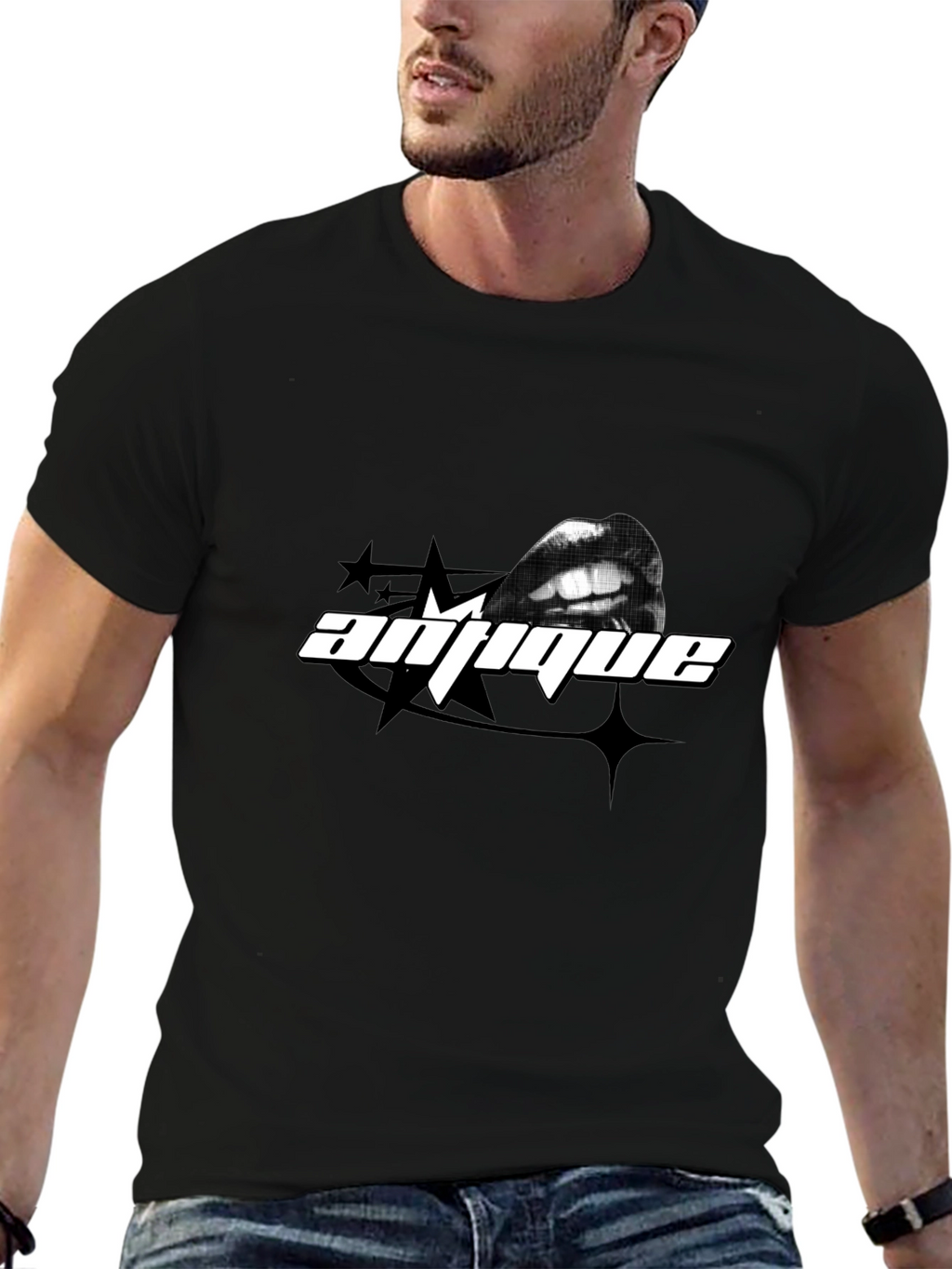 Antique Lips Graphic Black T-Shirt
