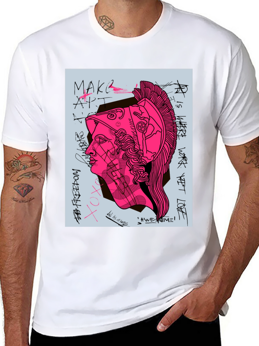 Graphic Print Tee - Ancient Greek Warrior Art