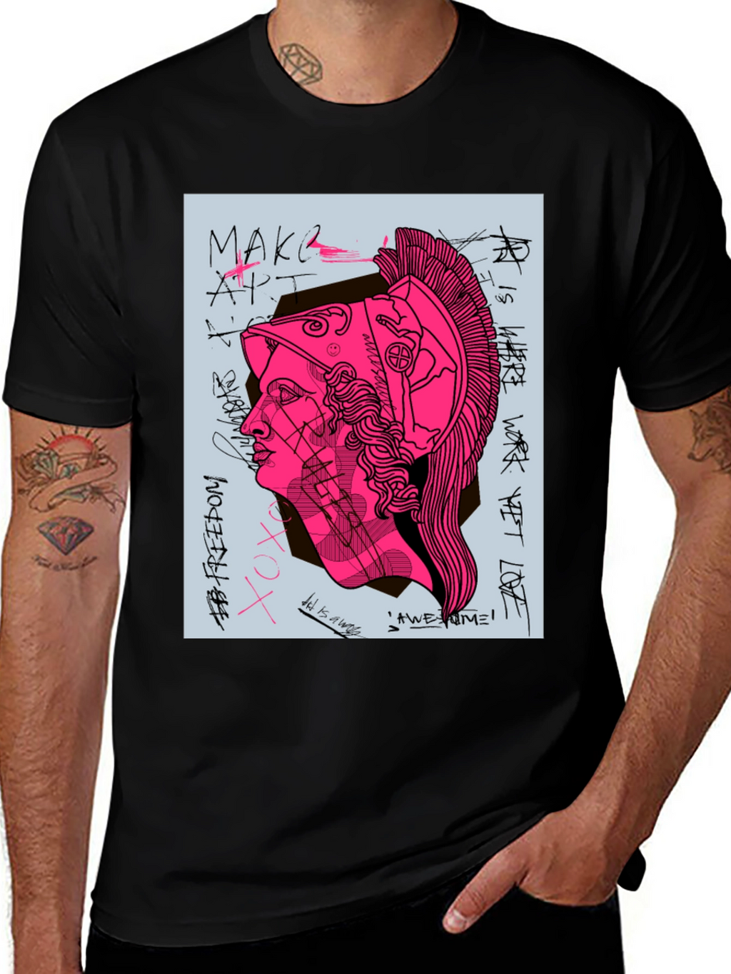 Graphic Print Tee - Ancient Greek Warrior Art