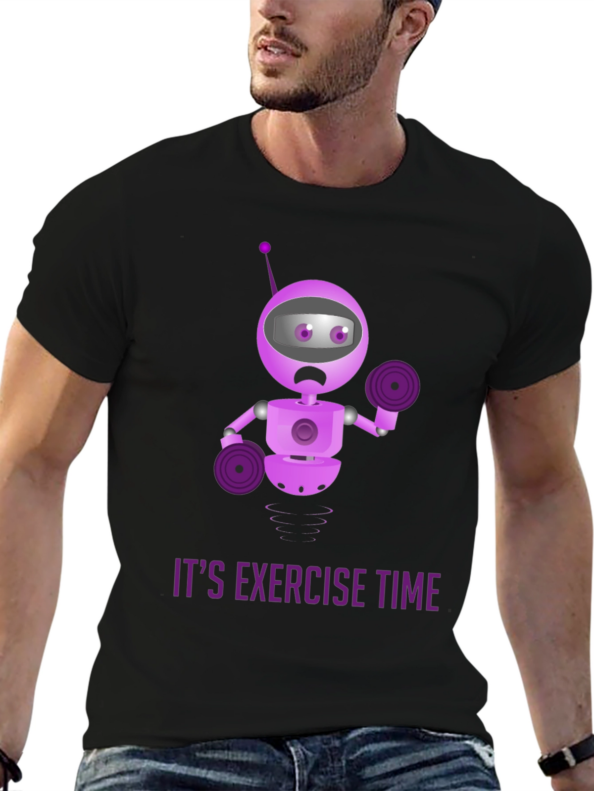 Robot Exercise Time Black T-Shirt