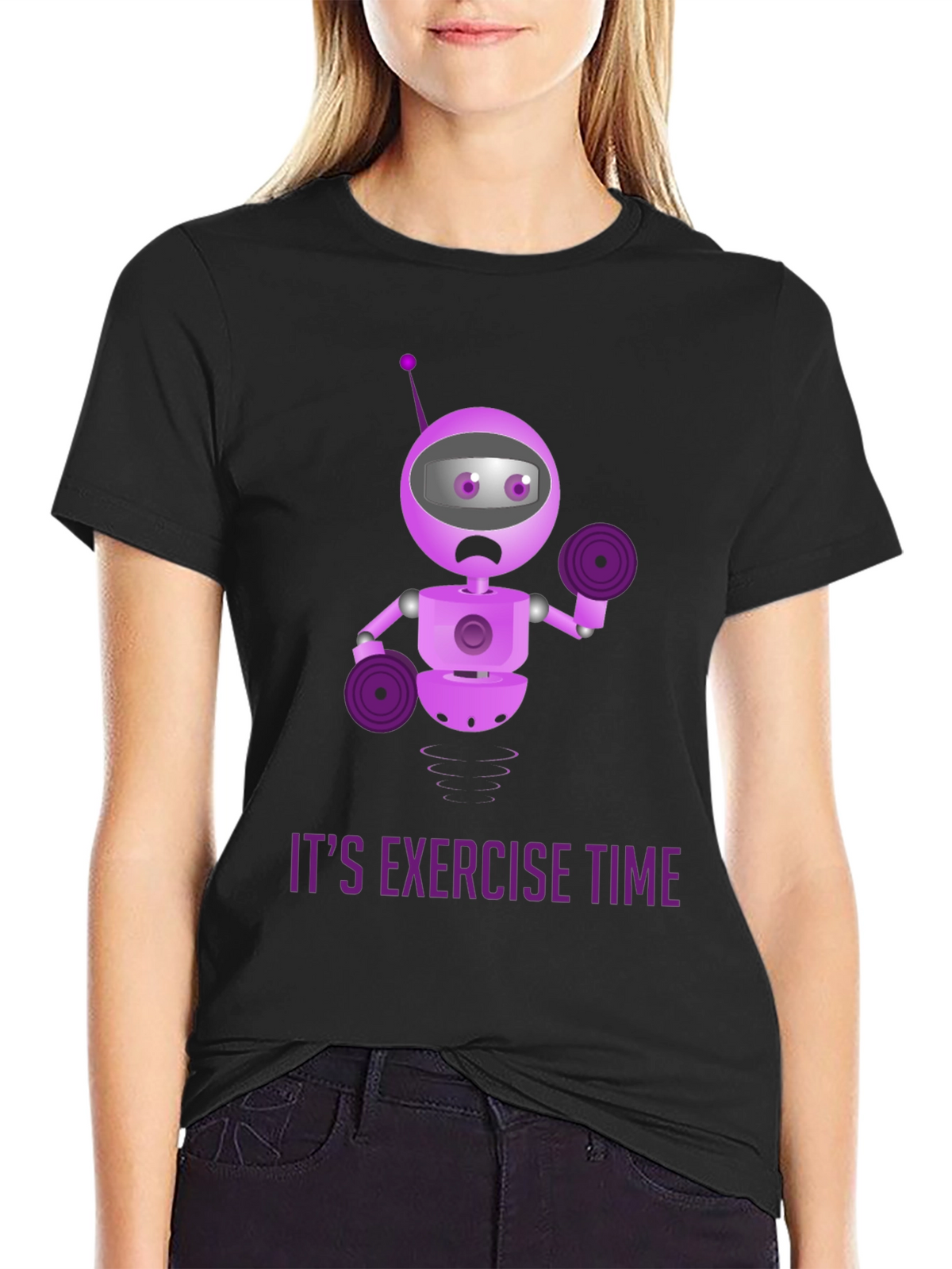 Robot Exercise Time Black T-Shirt