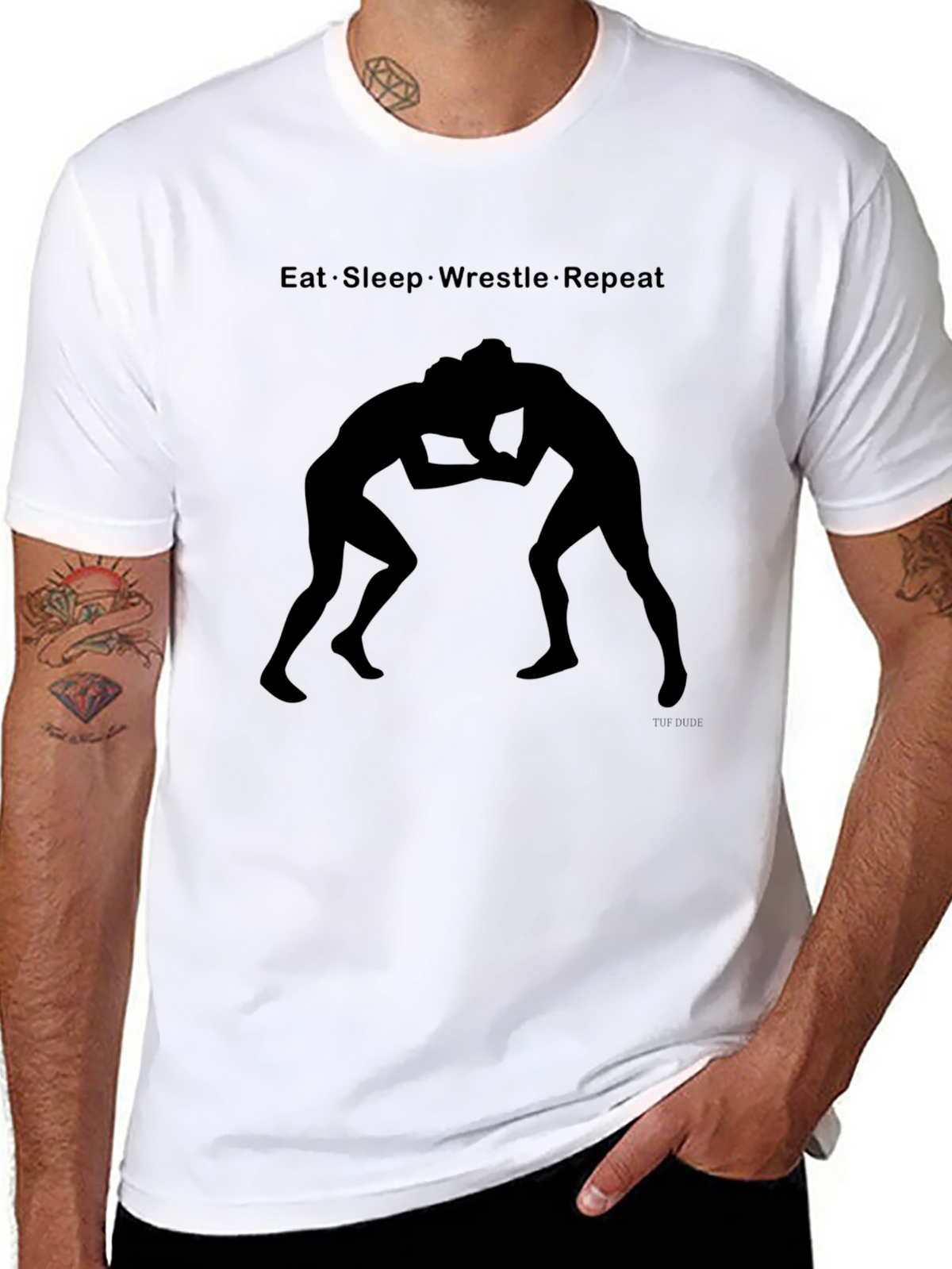 Eat Sleep Wrestle Repeat Black T-Shirt