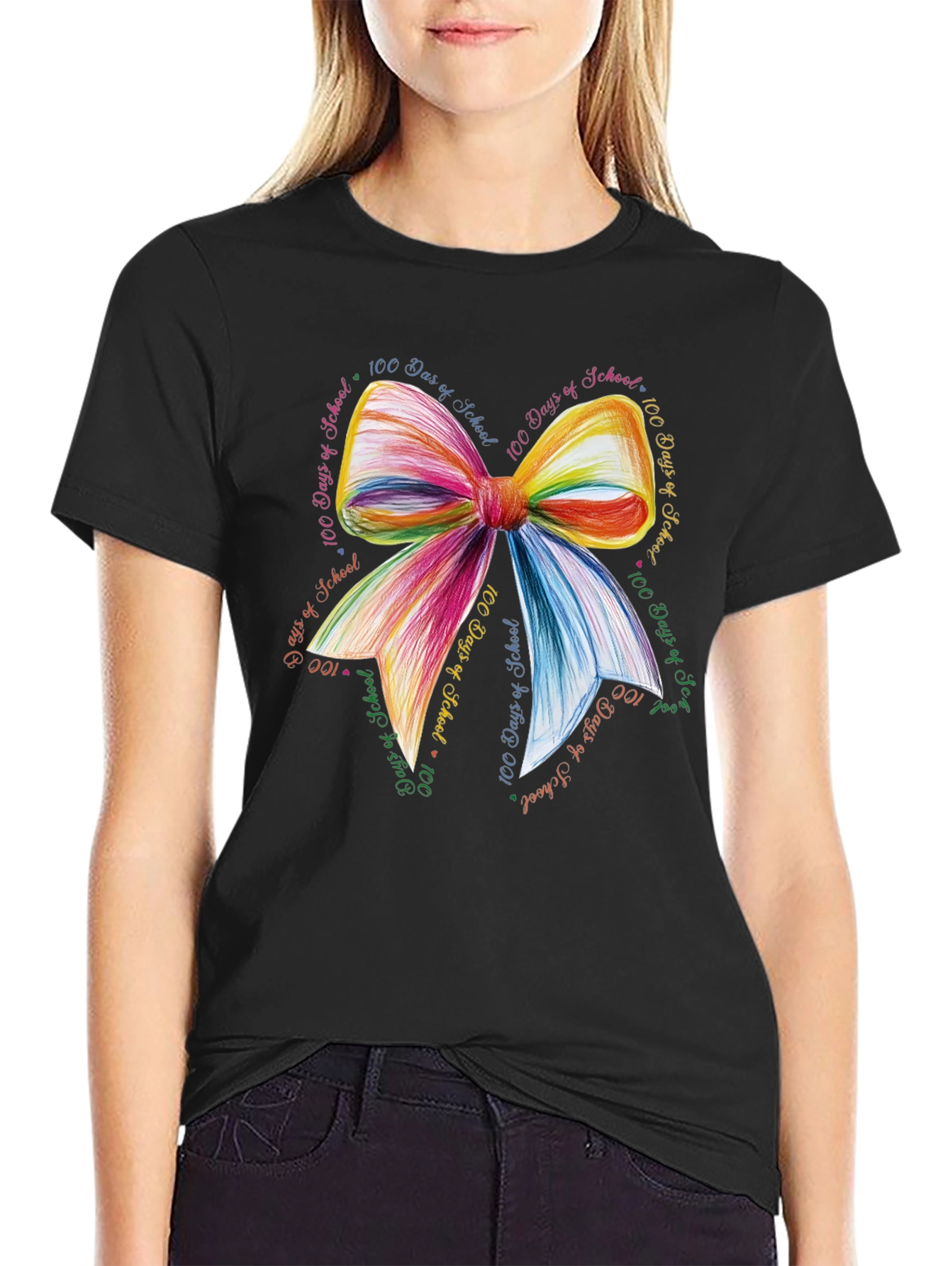 100 Days of School Rainbow Bow T-Shirt