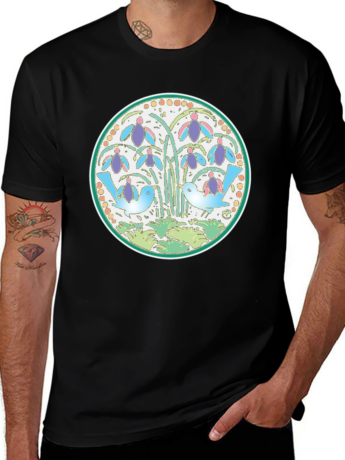 Nature Birds Graphic Tee - Black
