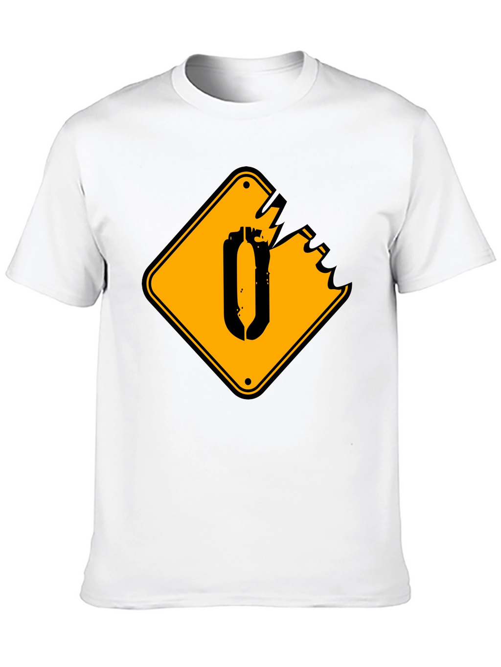 Black T-Shirt with Yellow Damaged Sign Graphic