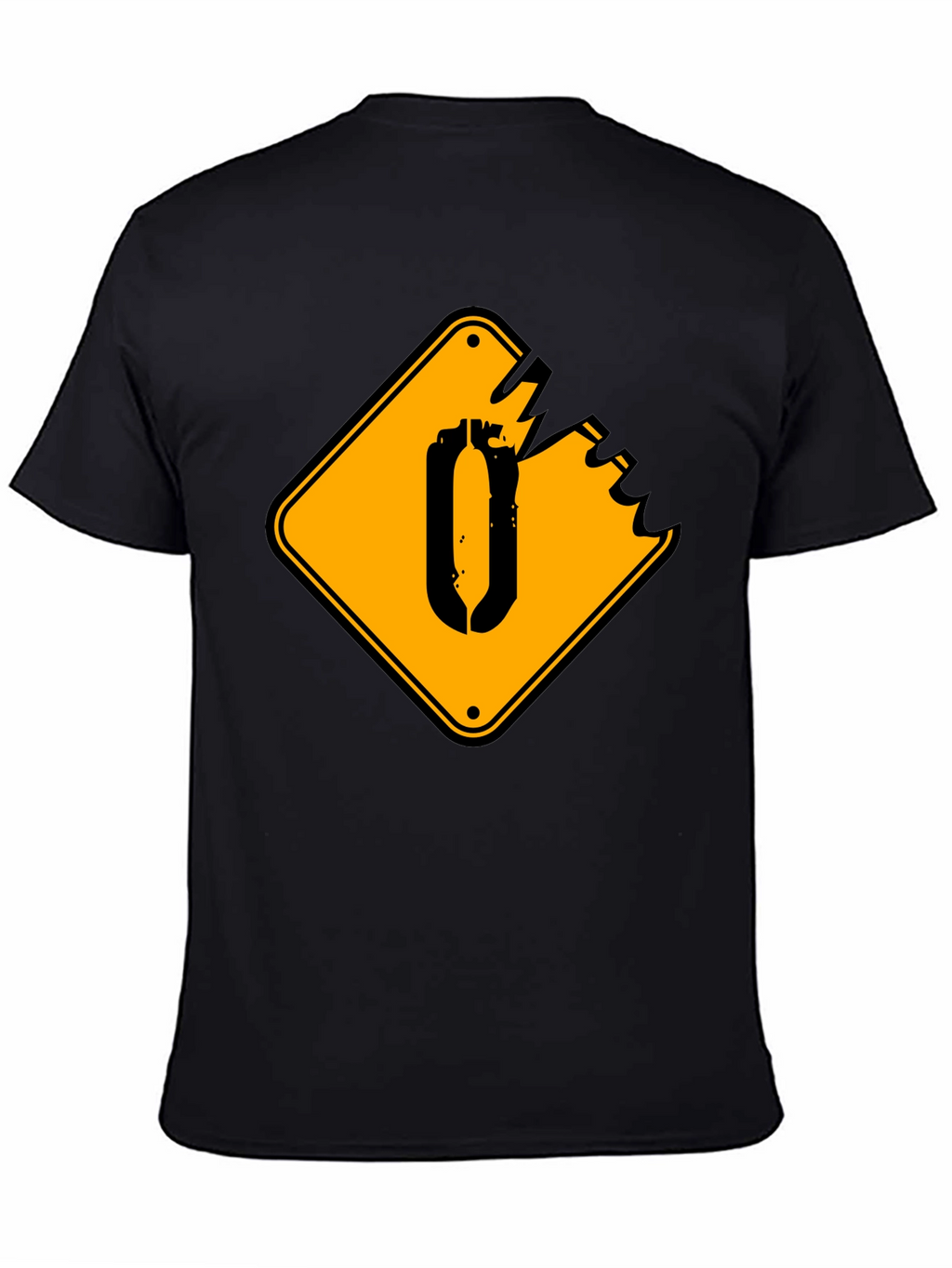 Black T-Shirt with Yellow Damaged Sign Graphic