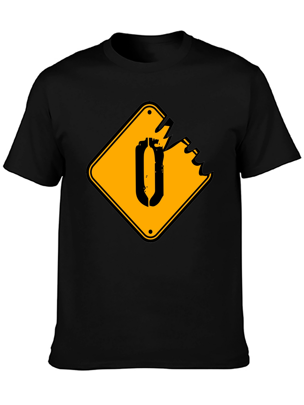 Black T-Shirt with Yellow Damaged Sign Graphic