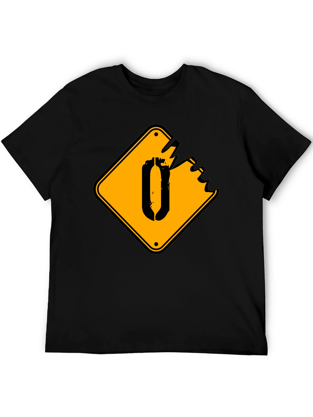 Black T-Shirt with Yellow Damaged Sign Graphic