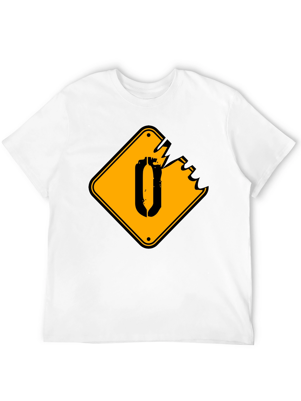 Black T-Shirt with Yellow Damaged Sign Graphic