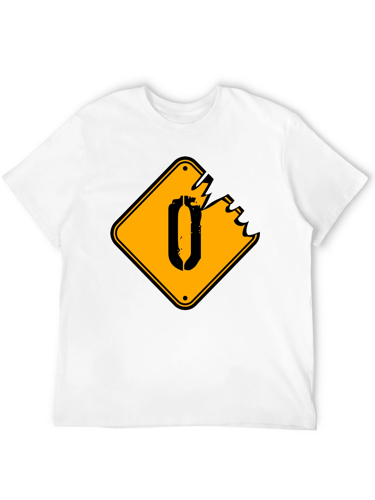 Black T-Shirt with Yellow Damaged Sign Graphic