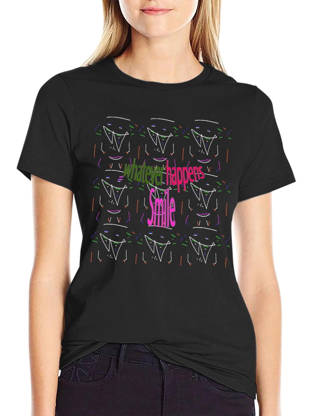 Abstract Smile Graphic Black Tee