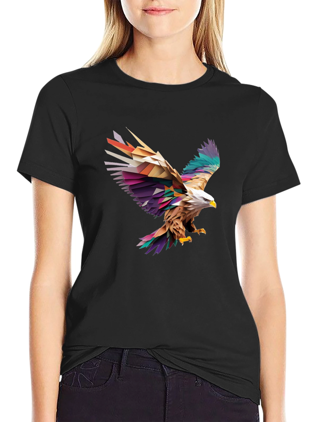 Geometric Eagle Graphic Black T-Shirt