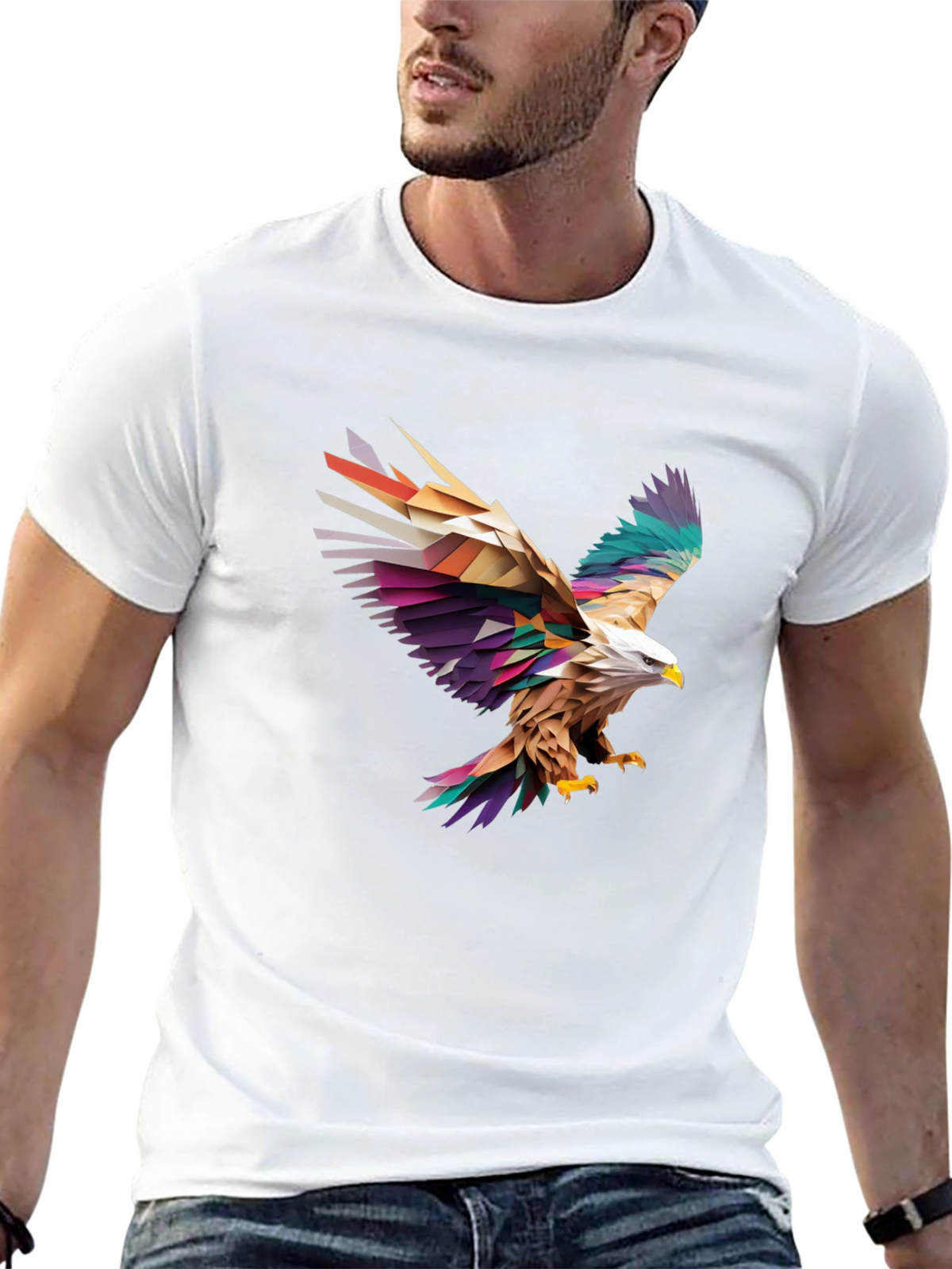 Geometric Eagle Graphic Black T-Shirt