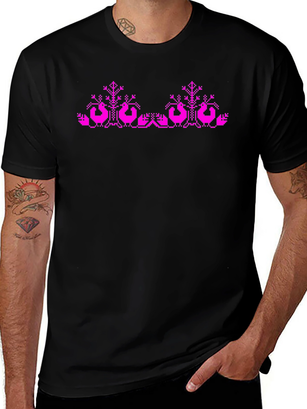 Pixel Art Bird T-Shirt - Black