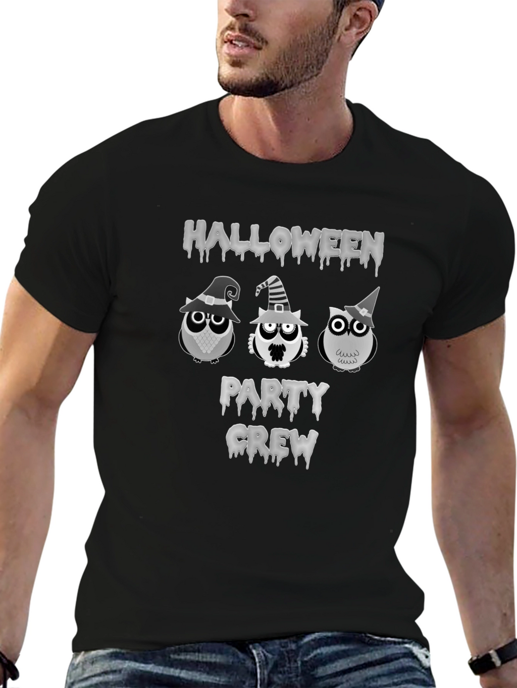 Halloween Owls Party Crew Black T-Shirt