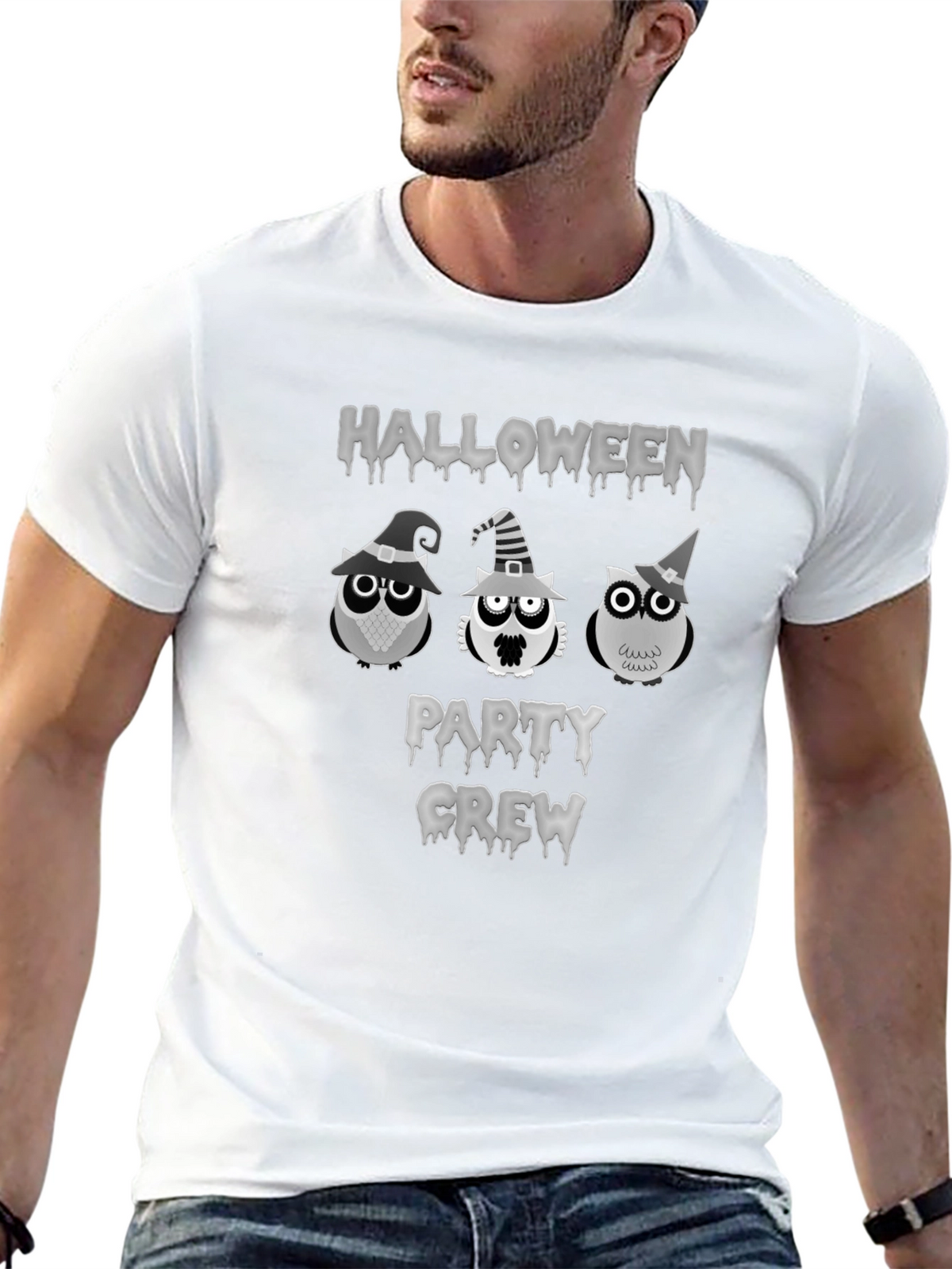 Halloween Owls Party Crew Black T-Shirt