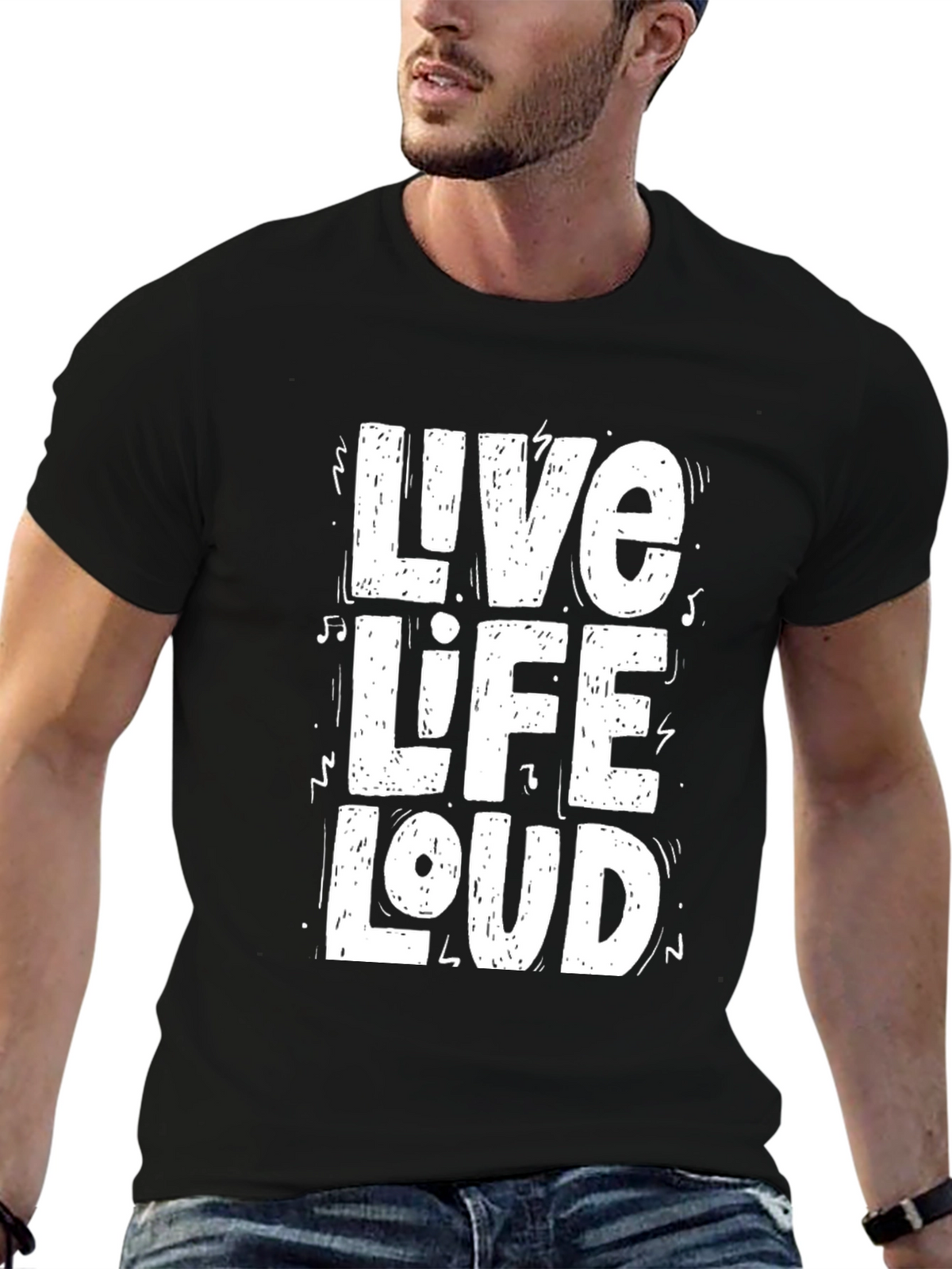 Live Life Loud Graphic Tee - Black Cotton T-Shirt
