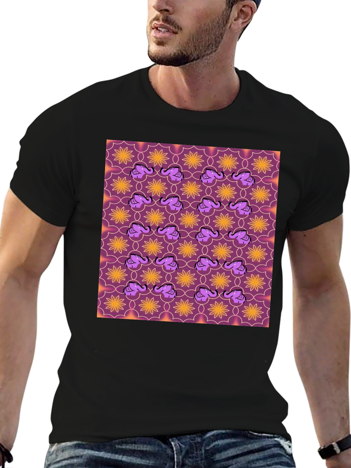 Elephant & Flower Pattern Graphic Tee