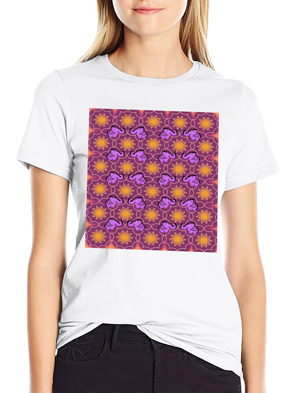 Elephant & Flower Pattern Graphic Tee