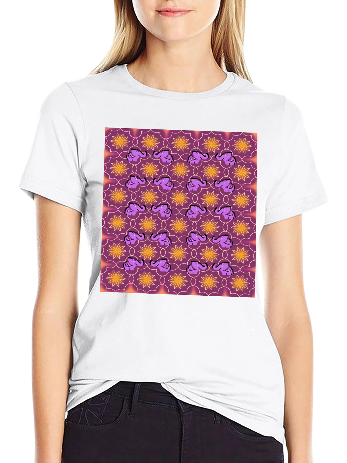 Elephant & Flower Pattern Graphic Tee
