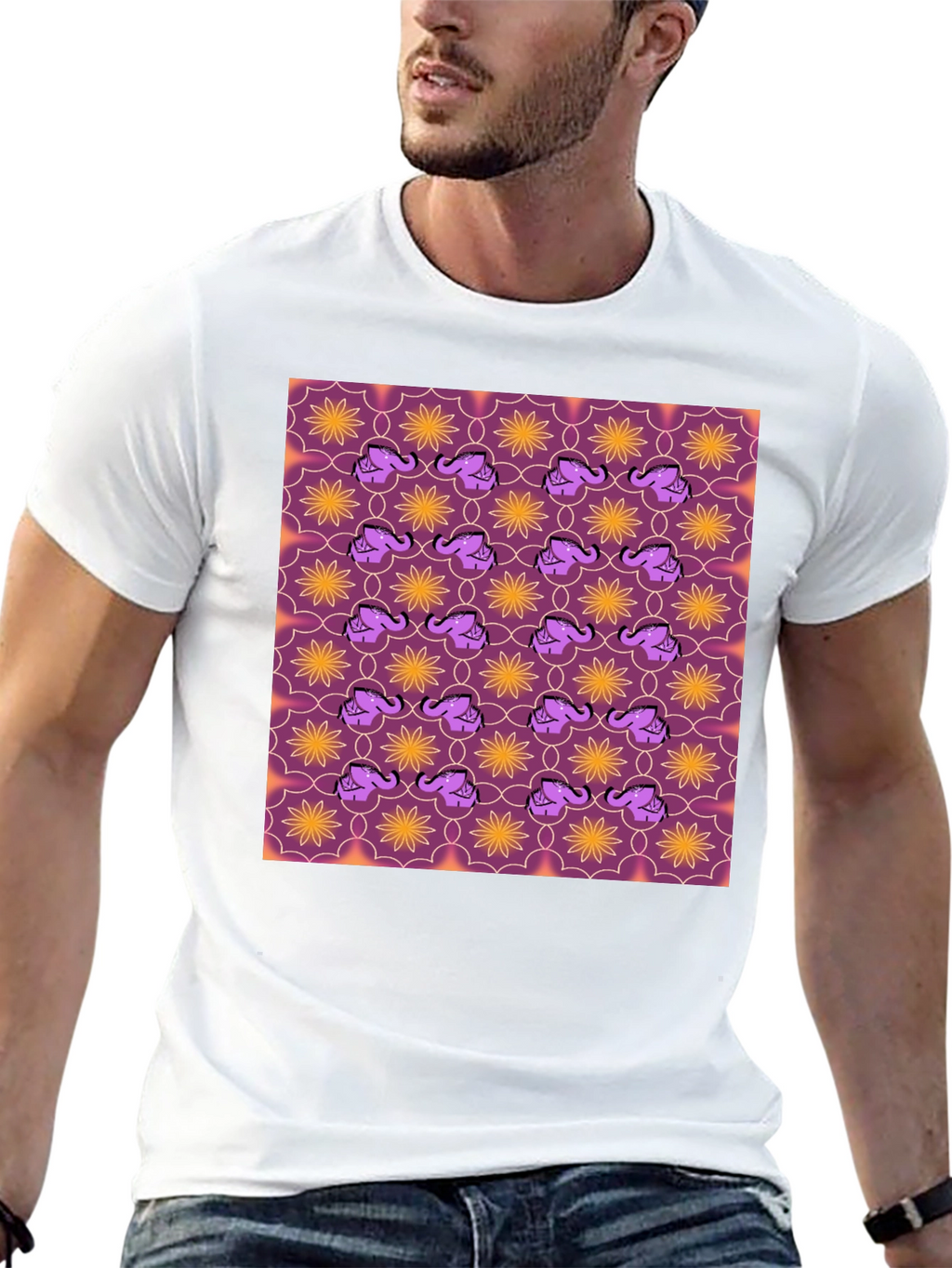 Elephant & Flower Pattern Graphic Tee
