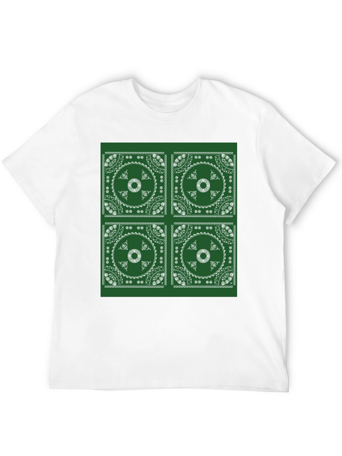 Green Bandana Pattern Black T-Shirt