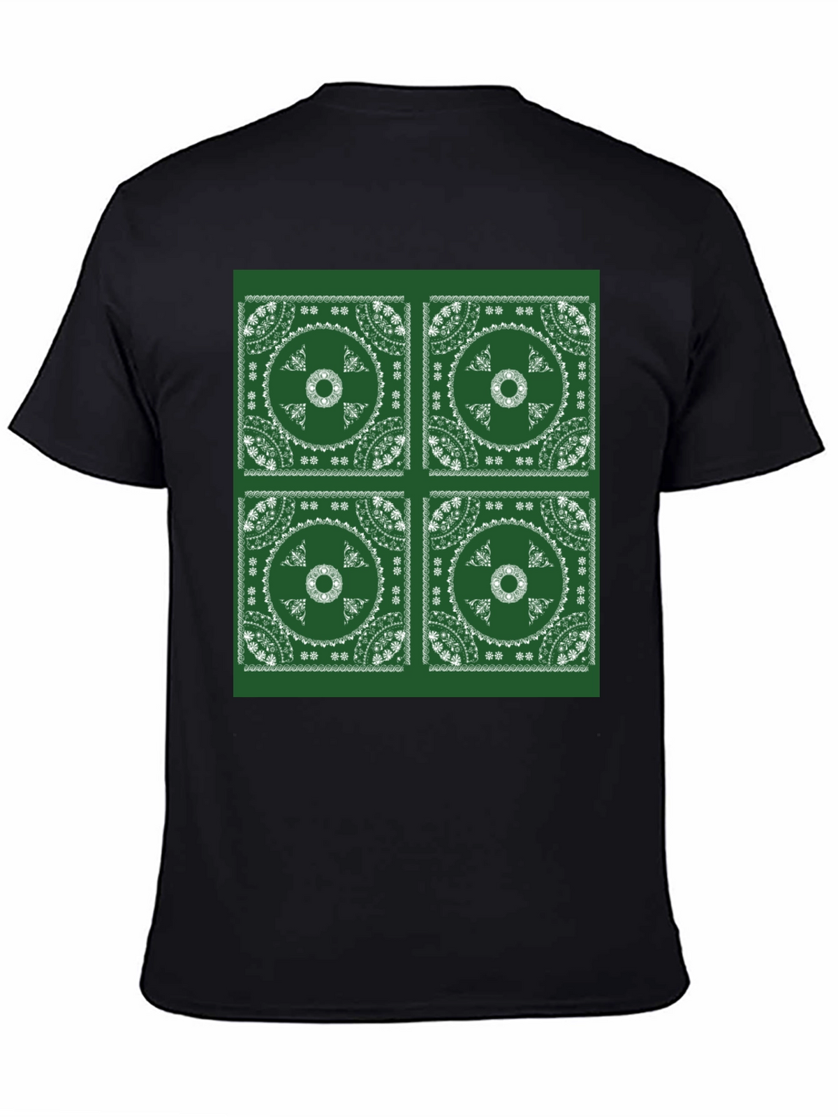 Green Bandana Pattern Black T-Shirt