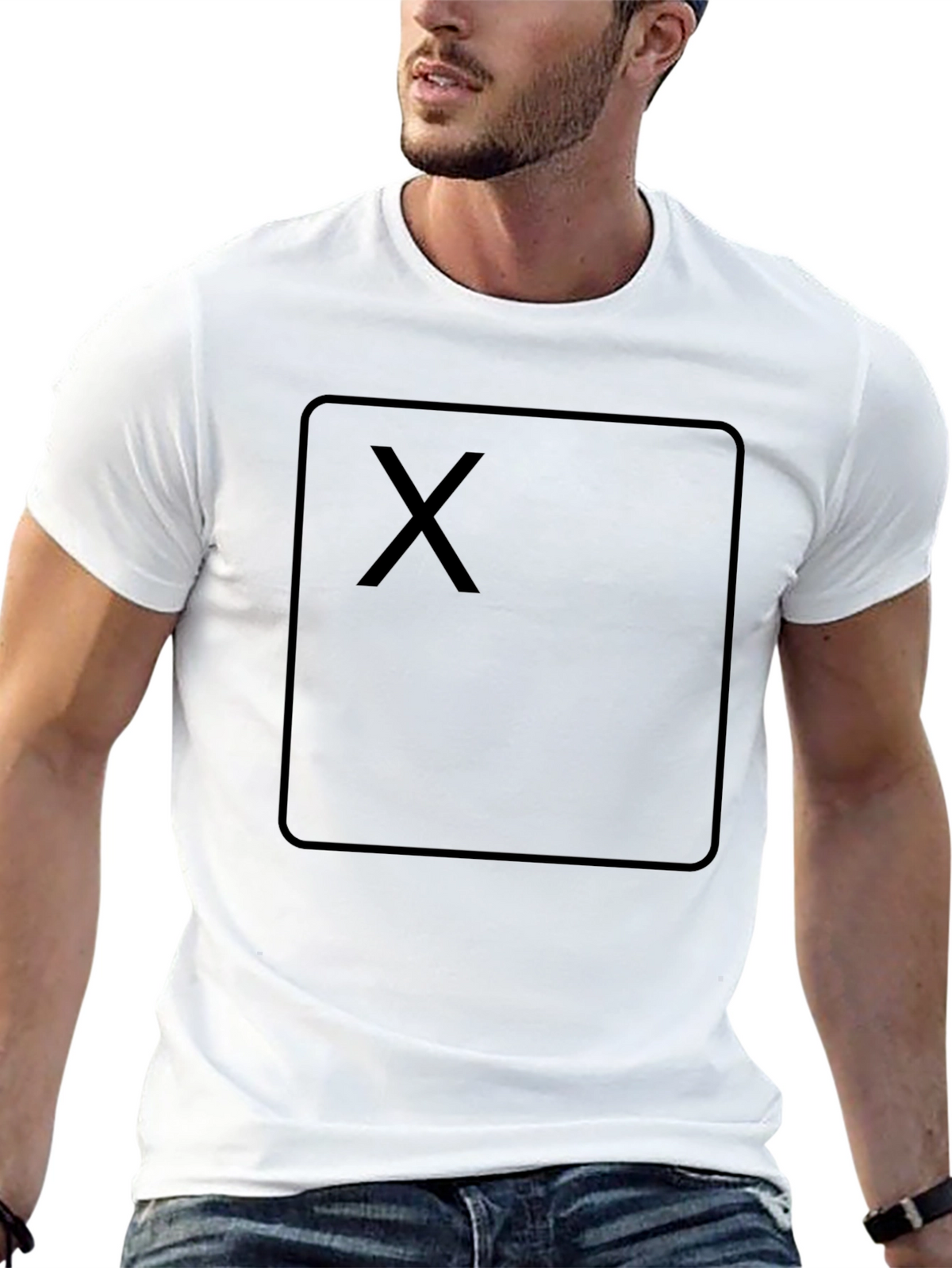Black T-Shirt with Square X Design - Casual Wear