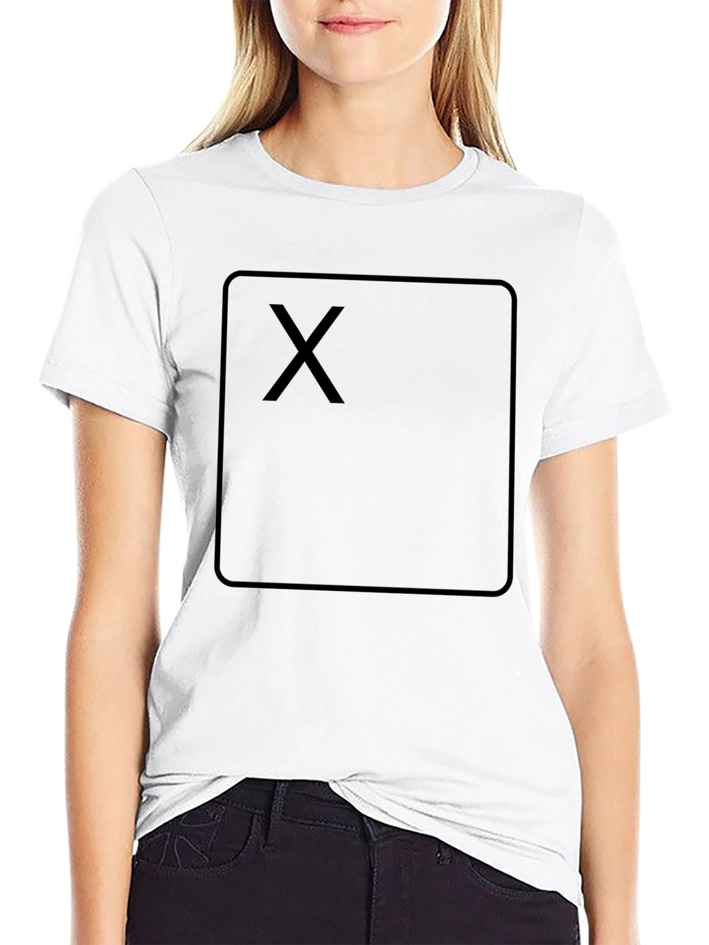 Black T-Shirt with Square X Design - Casual Wear
